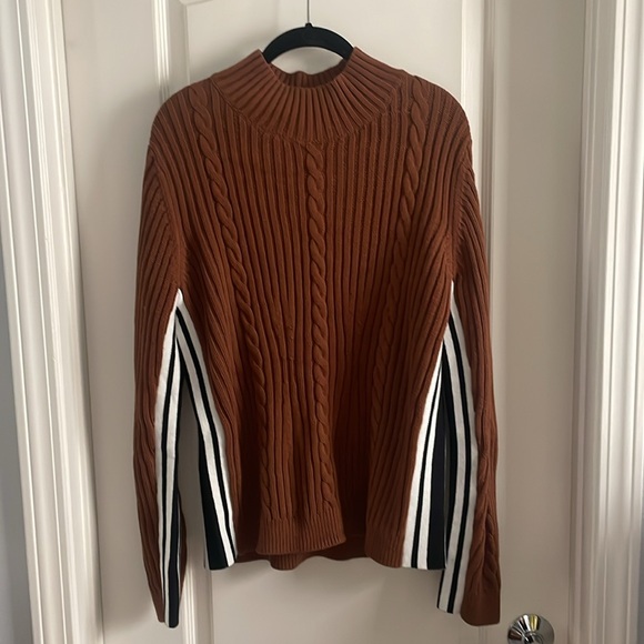 LOFT Side Striped Cable Mock Neck Sweater - Picture 4 of 7
